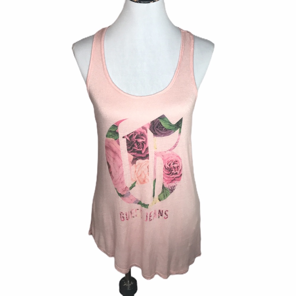 Guess Flower Razor Back Tank Top , Pink, Medium